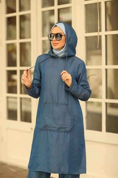 Neways - 6324-Denim İkili Takım Koyu Mavi