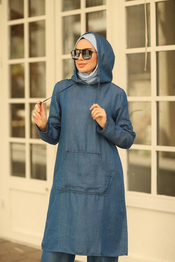 6324-Denim İkili Takım Koyu Mavi