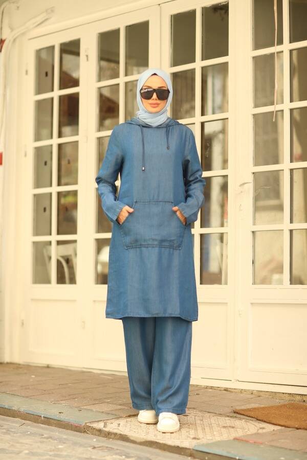 6324-Denim İkili Takım Koyu Mavi