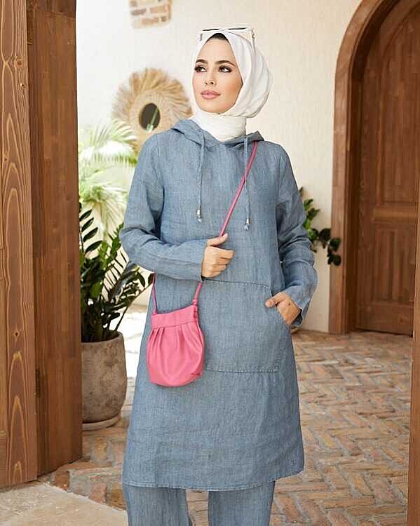6324-Denim İkili Takım Koyu Mavi - 2