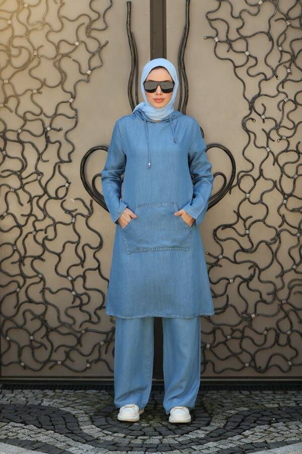 6324-Denim İkili Takım Mavi
