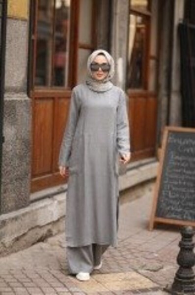 Neways - 6326-DENİM TENSEL İKİLİ TAKIM Gri