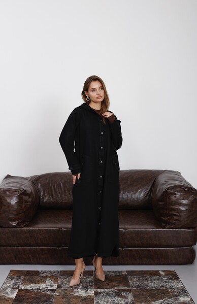 Neways - 6329-Denim Kapşonlu kap Siyah