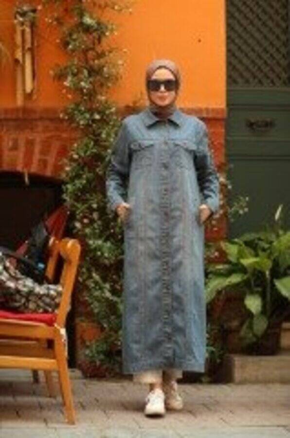 6373 - Denim Uzun Ceket Koyu Mavi