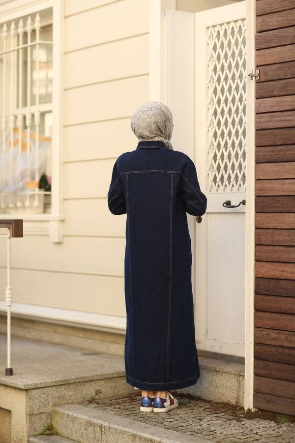 6373 -Denim Uzun Ceket Lacivert