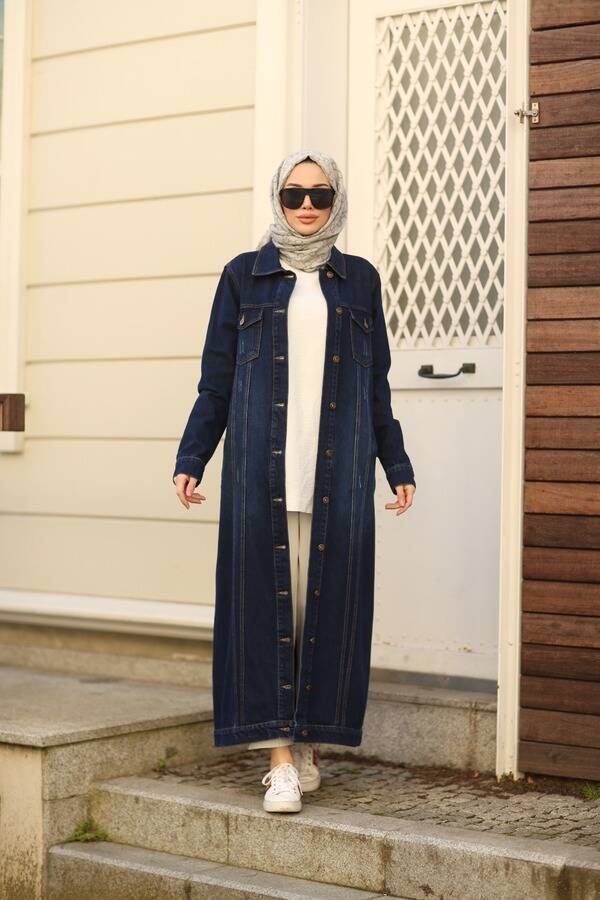 6373 -Denim Uzun Ceket Lacivert