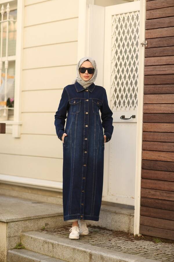 6373 -Denim Uzun Ceket Lacivert