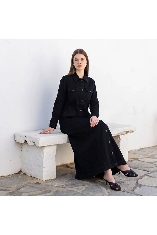 6373 -Denim Uzun Ceket Siyah
