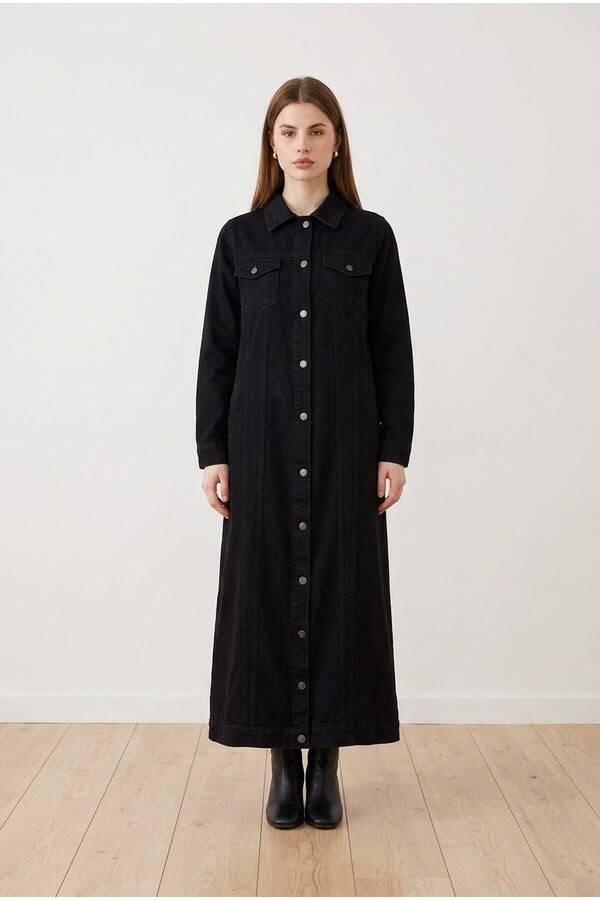 6373 -Denim Uzun Ceket Siyah