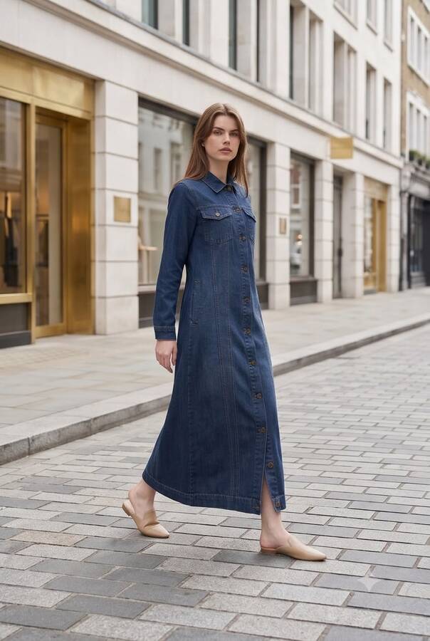 6373 -Denim Uzun Ceket Koyu Mavi