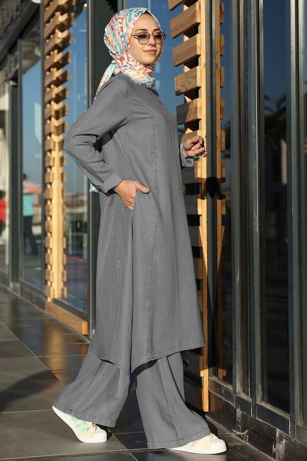 6388-Denim İkili Takım Gri