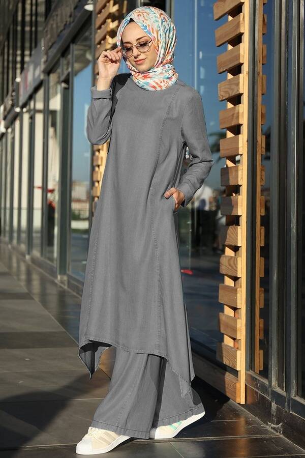 6388-Denim İkili Takım Gri