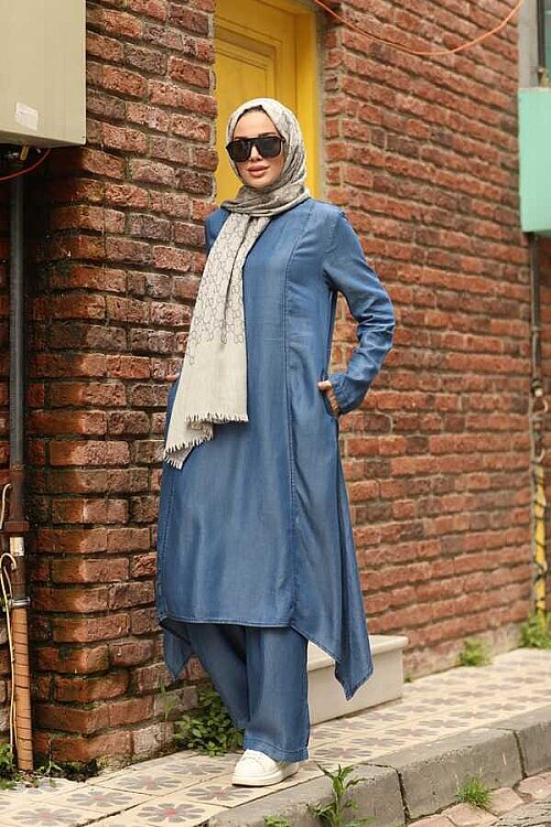 6388-Denim İkili Takım Koyu Mavi - 3