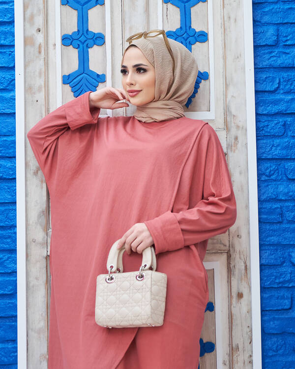 6394-Ancelina Standart Tunik Gül Kurusu