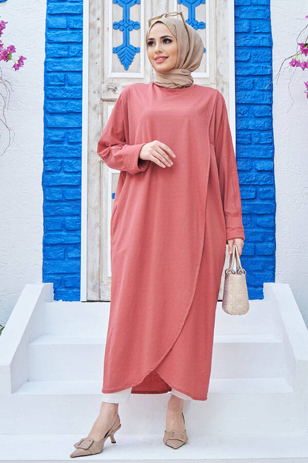 6394-Ancelina Standart Tunik Gül Kurusu