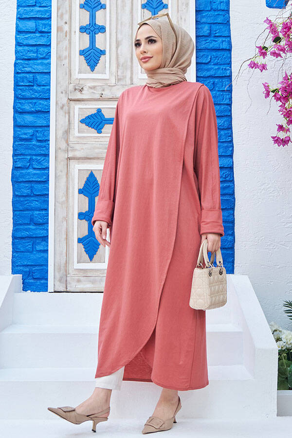 6394-Ancelina Standart Tunik Gül Kurusu