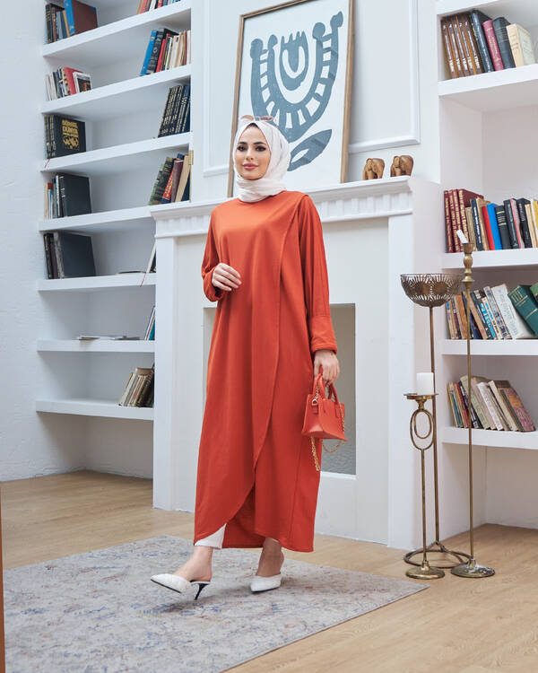 6394-Ancelina Standart Tunik Taba