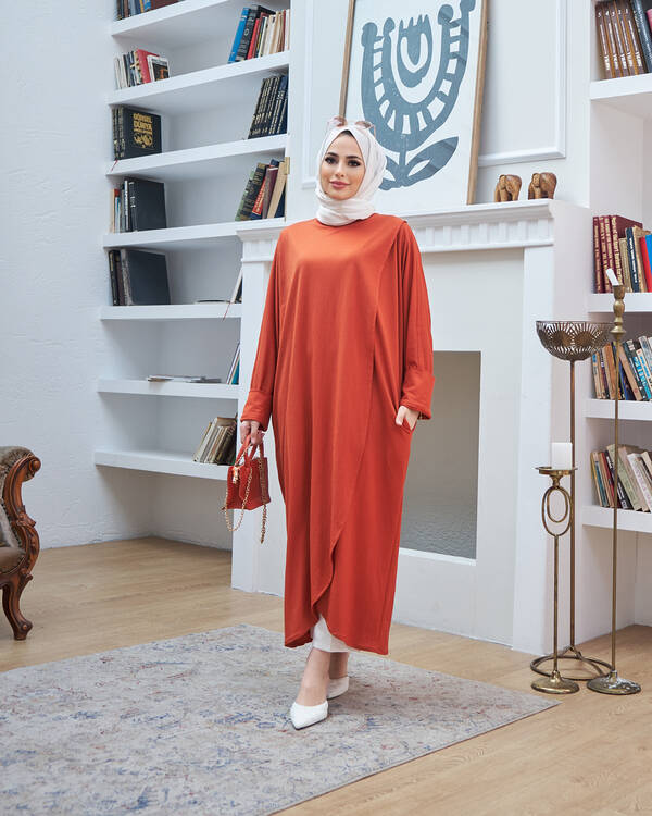 6394-Ancelina Standart Tunik Taba