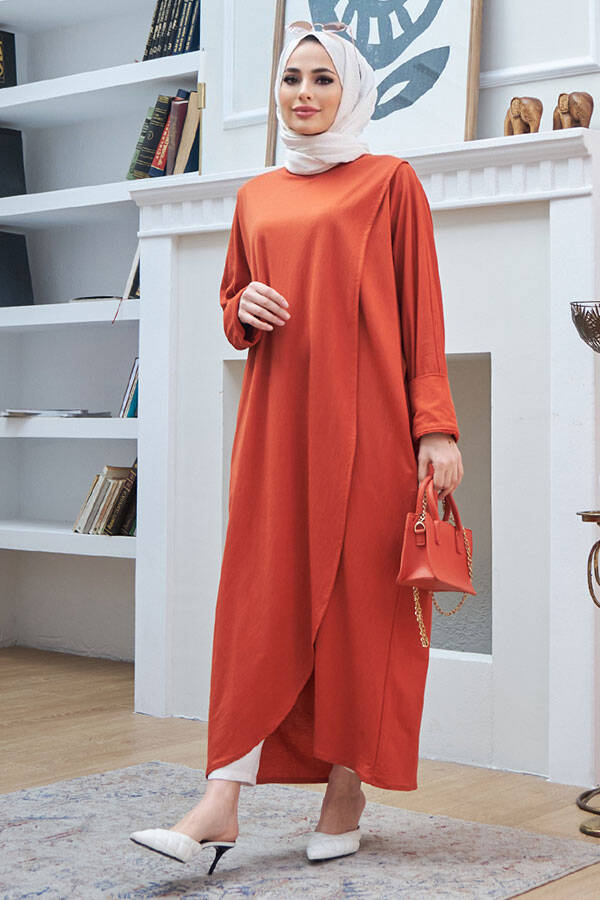 6394-Ancelina Standart Tunik Taba