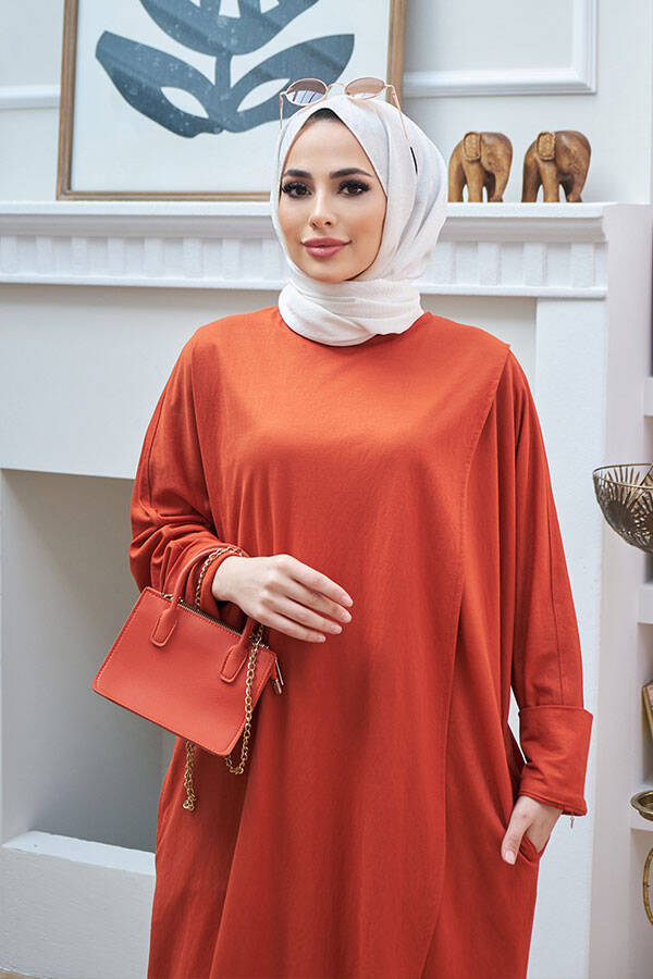 6394-Ancelina Standart Tunik Taba