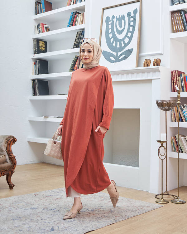 6394-Ancelina Standart Tunik Tarçın