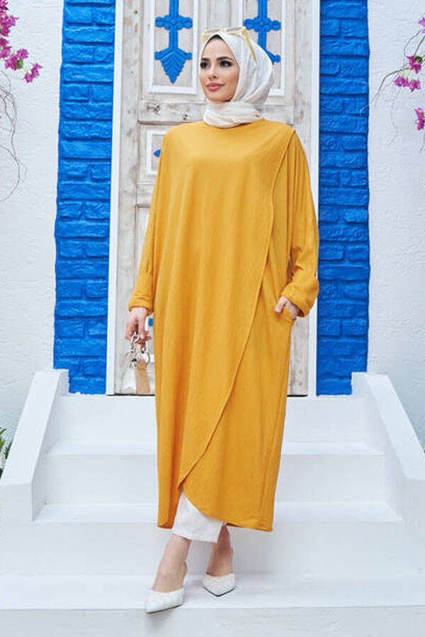 6394-Ancelina Standart Tunik Hardal