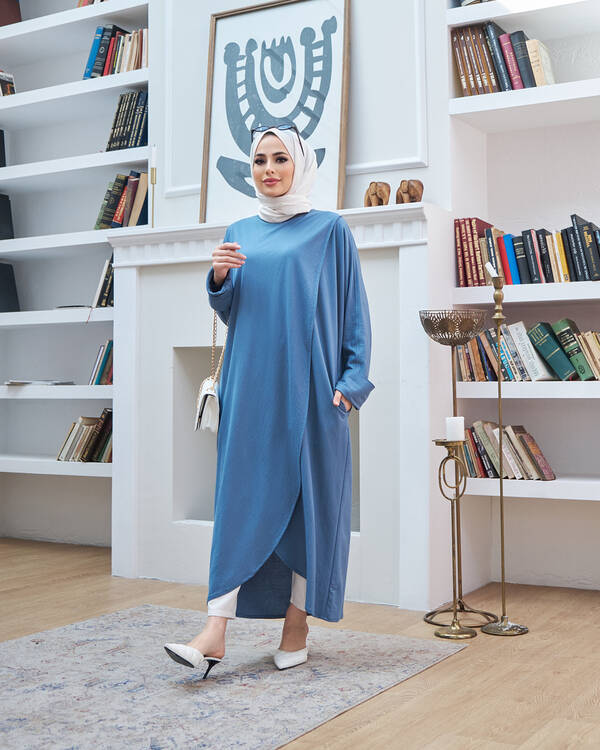 6394-Ancelina Standart Tunik İndigo