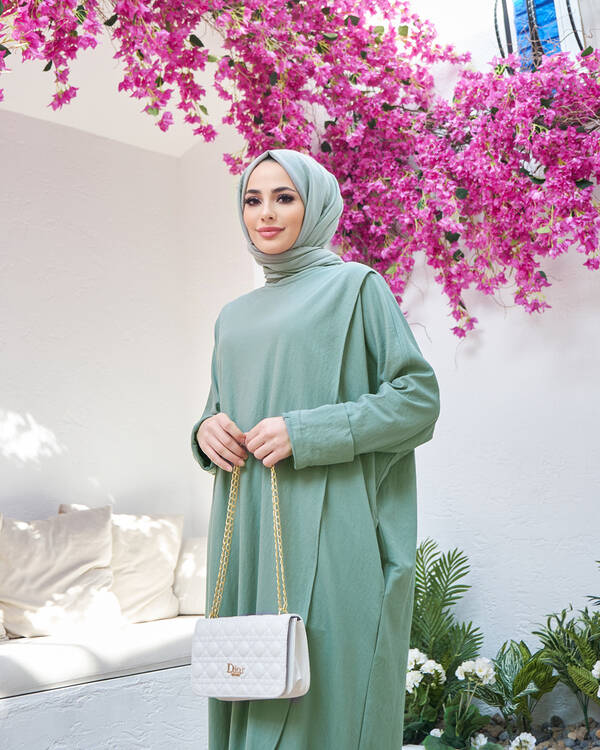 6394-Ancelina Standart Tunik Mint Yeşili