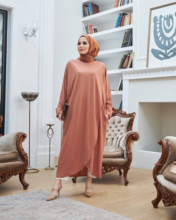 6394-Ancelina Standart Tunik Somon