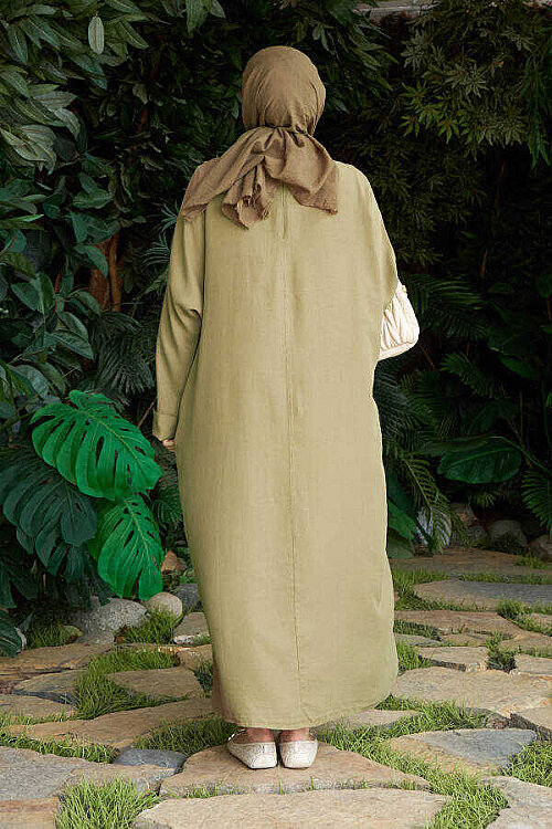 6394-Denim Parça Boya Standart  Tunik Haki - 6