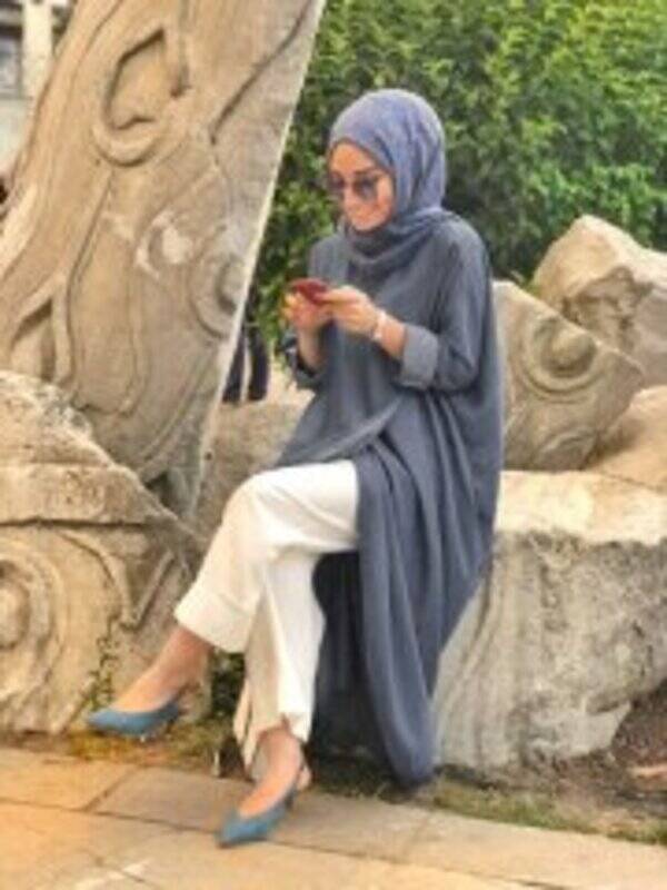 6394-Denim Standart Salaş Tunik Gri