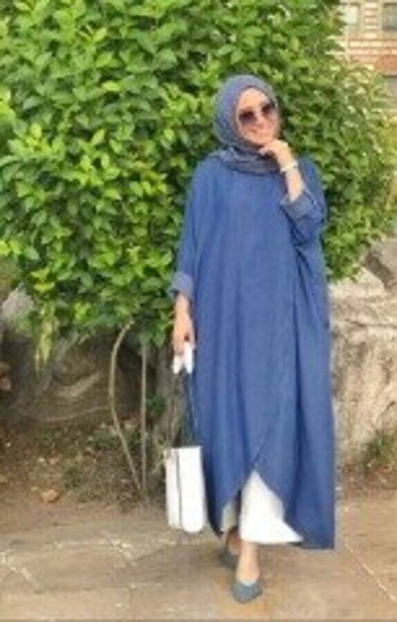 6394-Denim Standart Salaş Tunik Lacivert