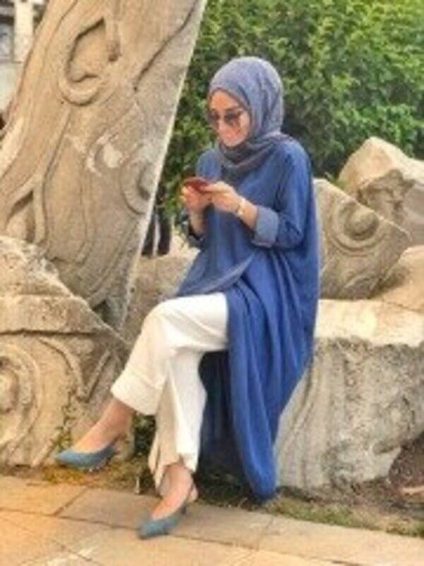 6394-Denim Standart Salaş Tunik Lacivert