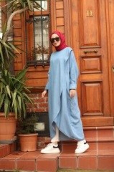 Neways - 6394-Denim Standart Salaş Tunik Mavi