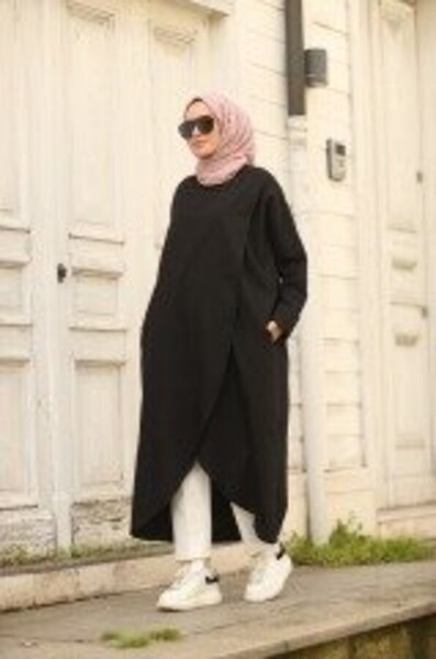 Neways - 6394-Denim Standart Salaş Tunik Siyah