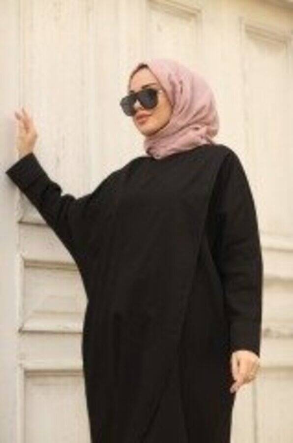 6394-Denim Standart Salaş Tunik Siyah