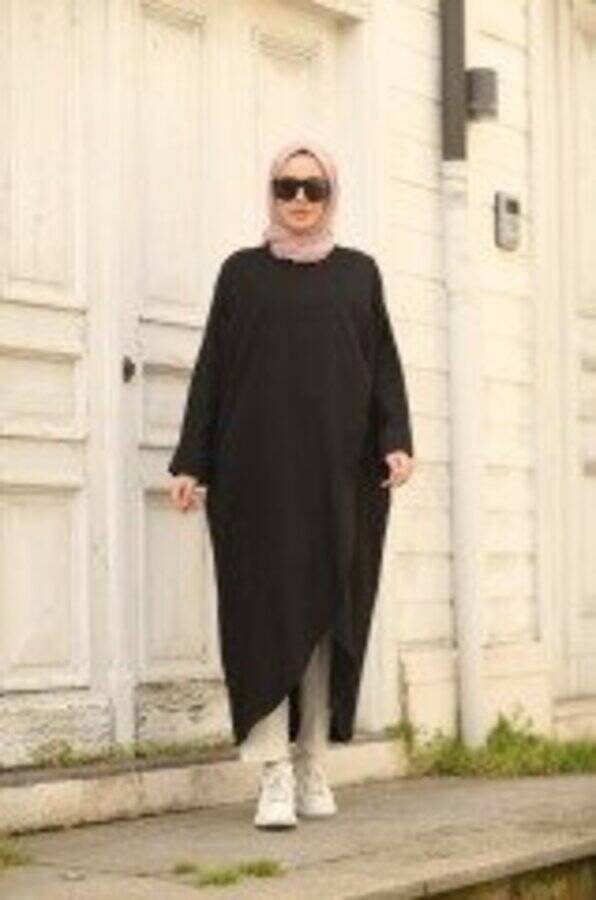 6394-Denim Standart Salaş Tunik Siyah