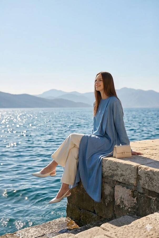 6394-Denim Tensel Standart Salaş Tunik Mavi