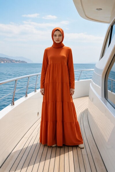 Neways - 6400-Ancelina Büzgülü Elbise Tarçın