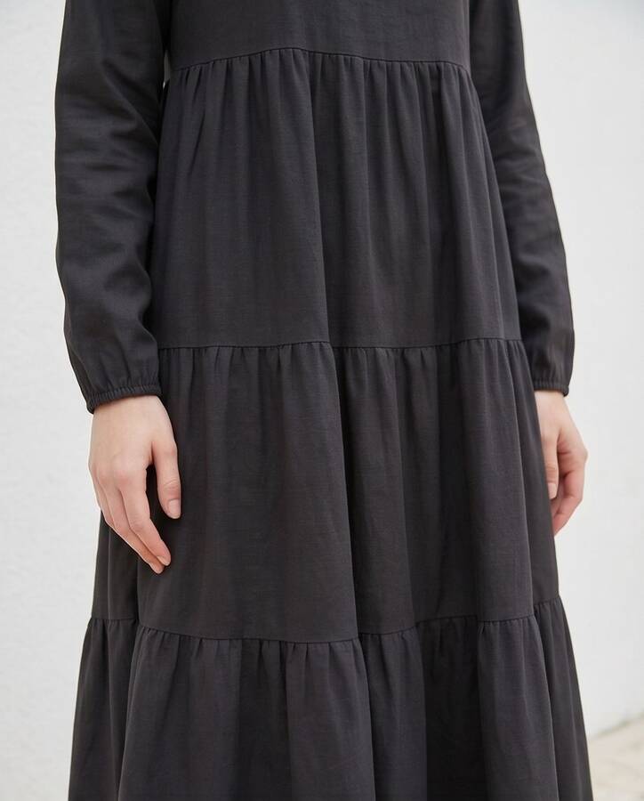 6400-Denim Parça Boya Elbise Siyah