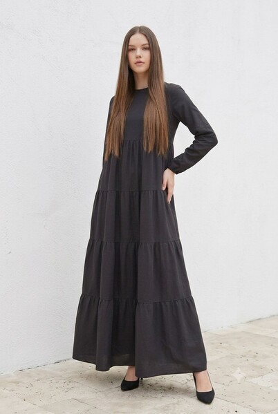 Neways - 6400-Denim Parça Boya Elbise Siyah
