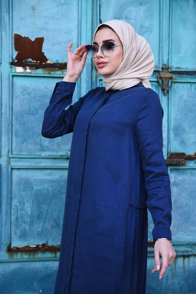 Neways - 6425-DENİM TENSEL ELBİSE Lacivert