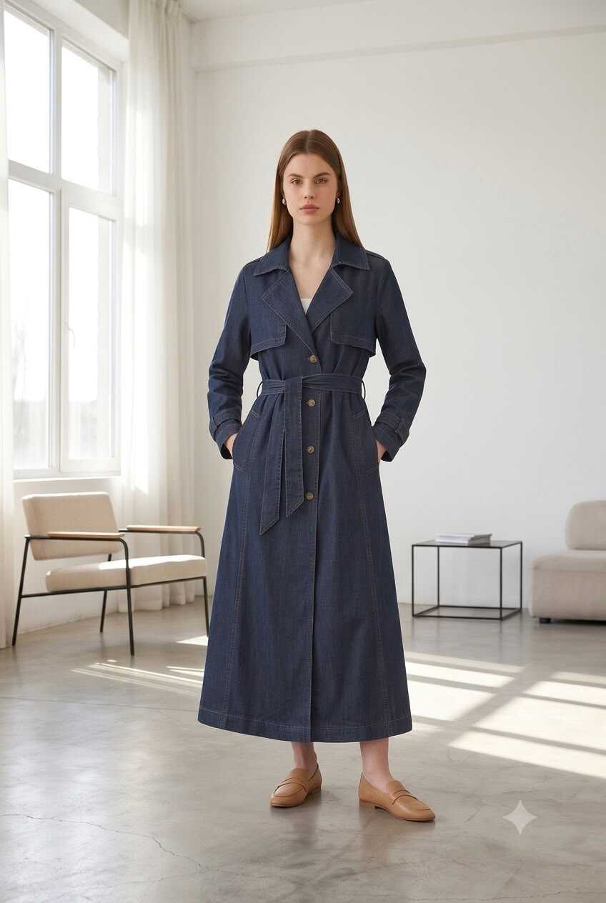 6458-Allerli Denim Trençkot Koyu Gri DENİM Neways
