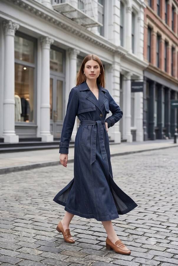 6458-Allerli Denim Trençkot Koyu Gri