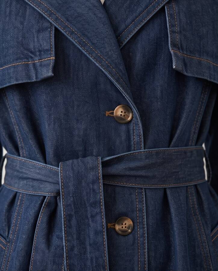 6458-Allerli Denim Trençkot Koyu Gri