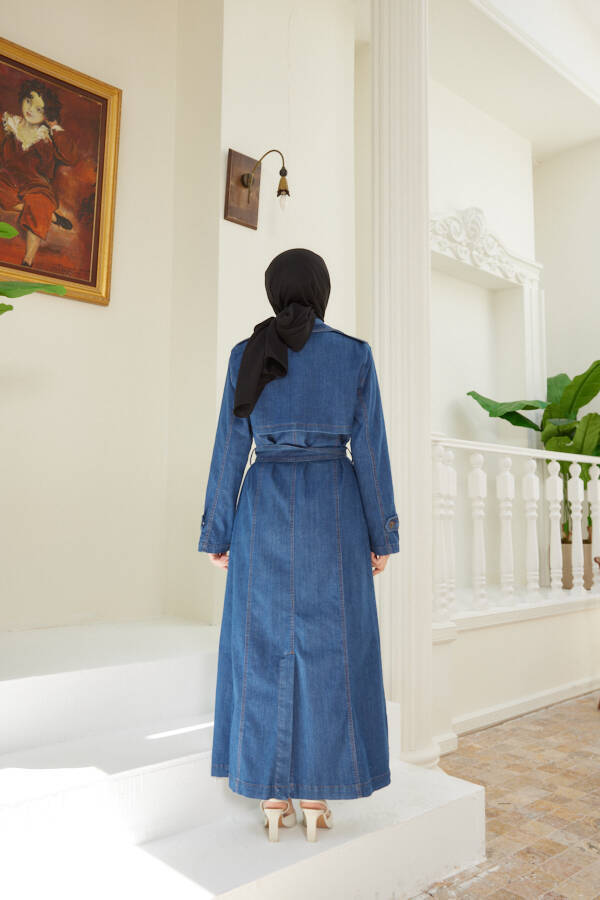 6458-Allerli Denim Trençkot Koyu Mavi