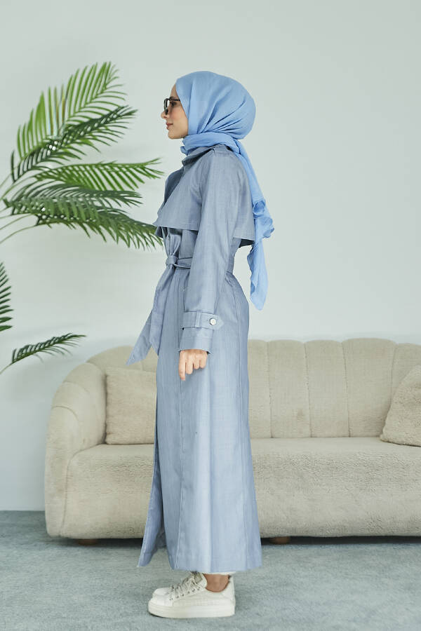 6458-Nesta Denim UZUN Trençkot Mavi