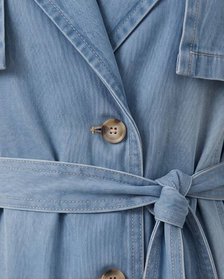 6458-Uzun Denim Trençkot Mavi