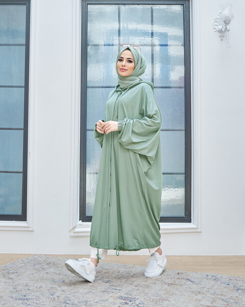 Neways - 6465-Ancelina Kapşonlu Yarasa Tunik Mint Yeşili