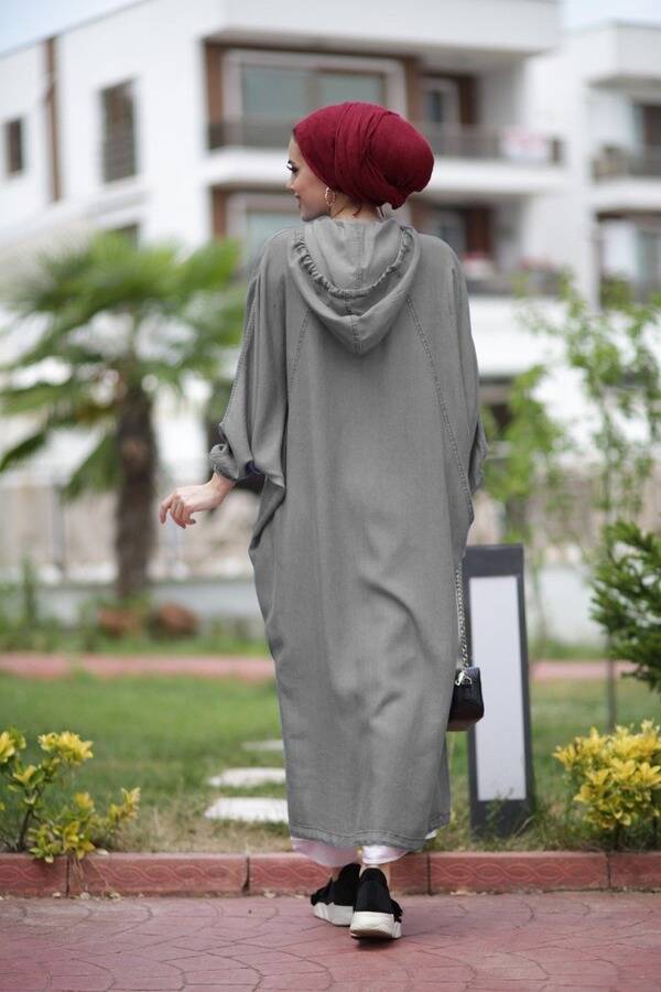 6465-Denim Standart Salaş Tunik Gri